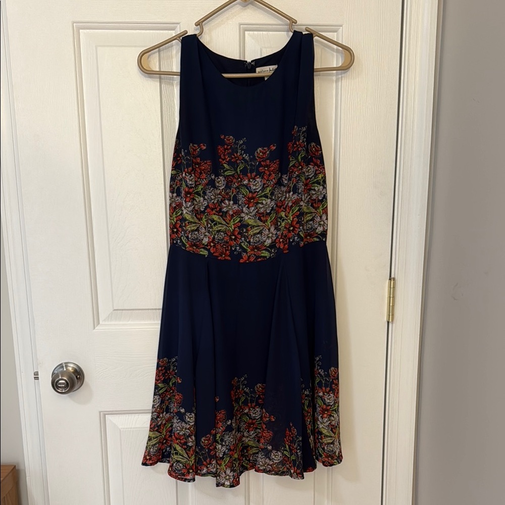 Maison Jules Navy Blue Floral Print Fit & Flare Sleeveless Dress Size M